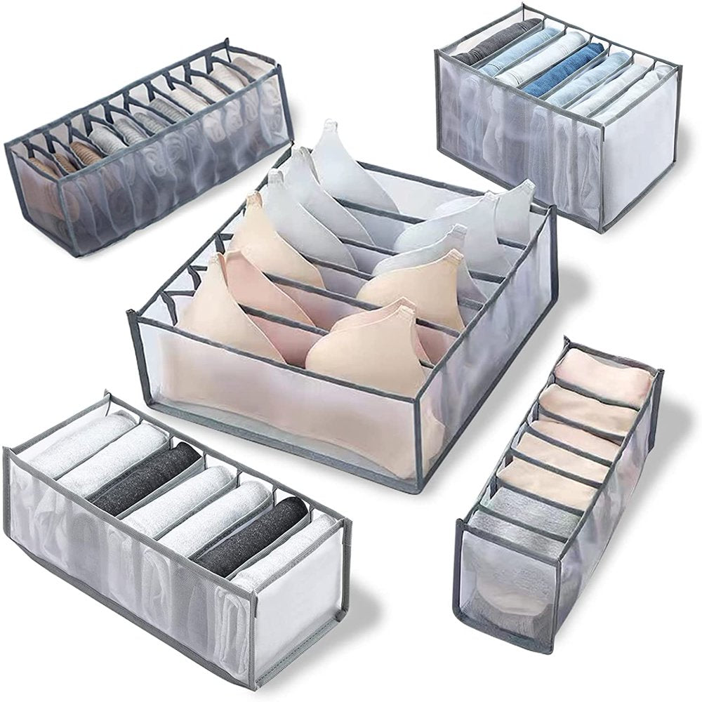 5 PCS Clothes Organizer for Clothes,Drawer Dividers Containers for Wardrobe,Cloth Storage Bins,Washable Foldable Compartment Box for Bedroom Dorm Room,Gray,Storage 5 Pcs