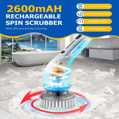 Electric  Spin Scrubber, Cordless Bath Tub Power Scrubber 8in1, Deep Cleaning, Shower Cleaning Brush Household Tools for Bathroom & Tile Floor