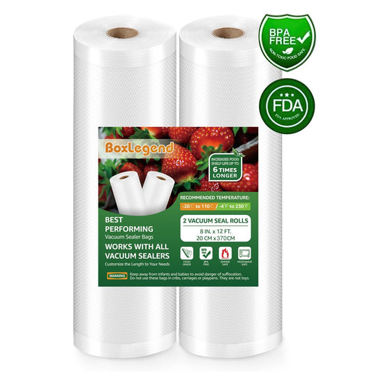 2 Rolls 8" x 12' Vacuum Sealer Bags for Food Saver, Vacuum Seal Bags Rolls Food Storage Bags