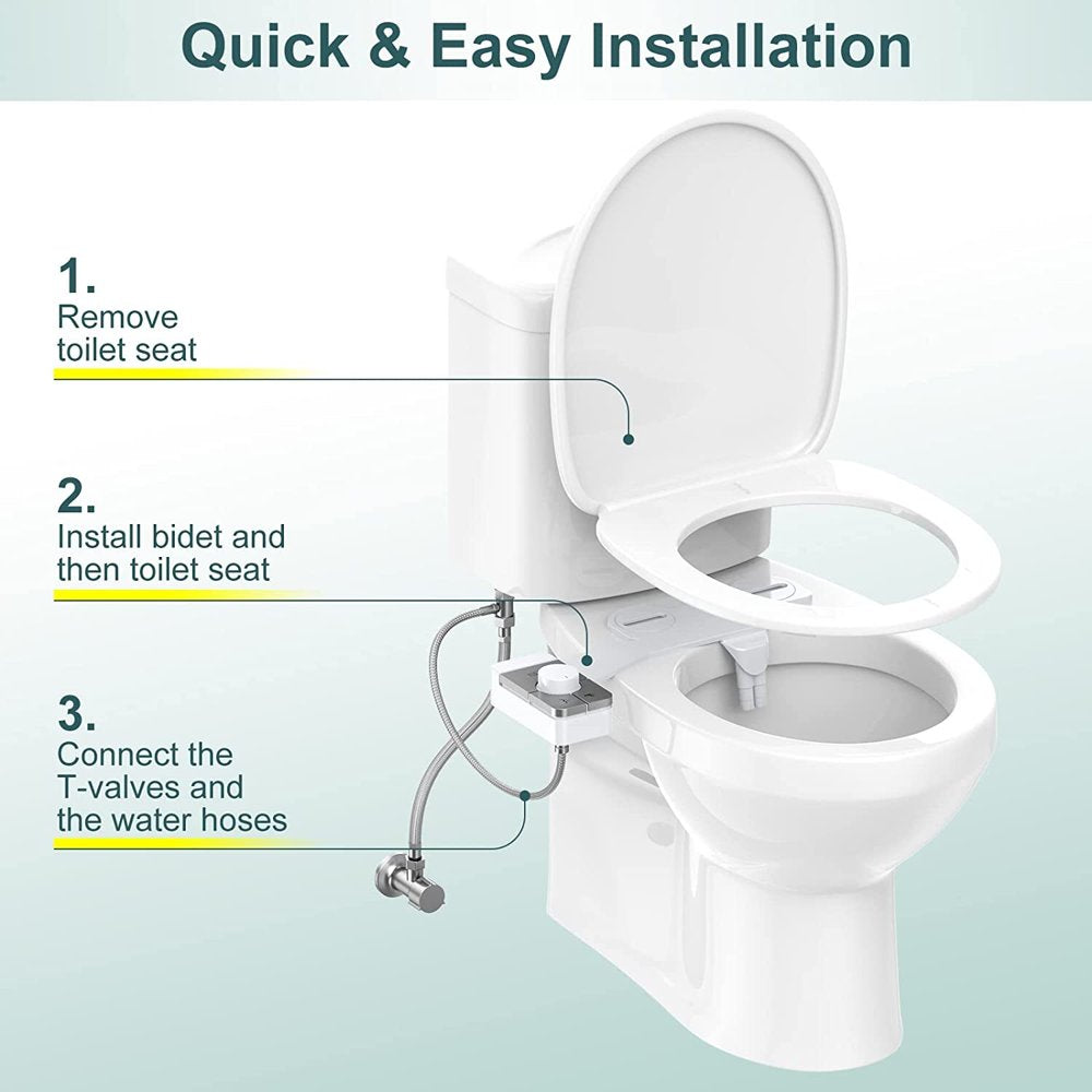 Ultra-Slim Bidet Attachment for Toilet with Dual Nozzle,Self Cleaning Fresh Water Sprayer Bidets Toilet Seat for Feminine and Posterior Wash