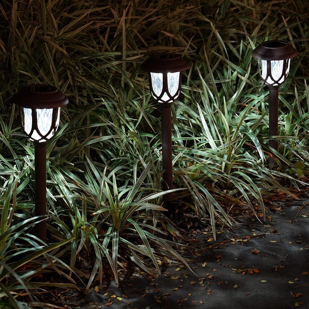 10 Pack Solar Lights Outdoor Decorative, Solar Pathway Lights Outdoor, Solar Powered Garden Yard Lights for Walkway Sidewalk Driveway. (Brown, Cool White)