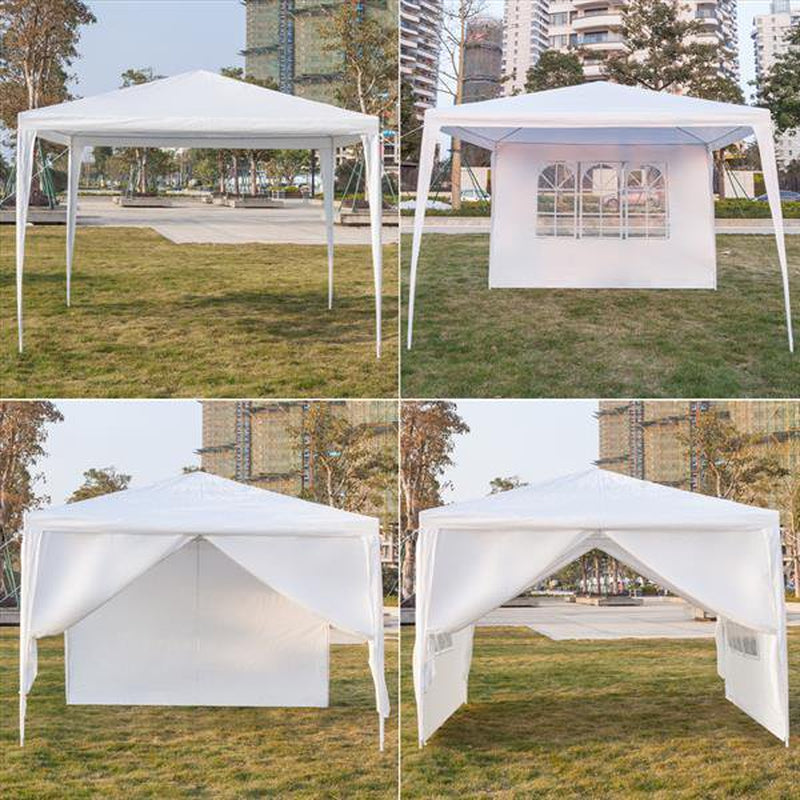  10 X 10 Canopy Tent with 4 Removable Sidewalls for Patio Garden, Sunshade Outdoor Gazebo BBQ Shelter Pavilion, for Party Wedding Catering Gazebo Garden Beach Camping Patio, White, S10667