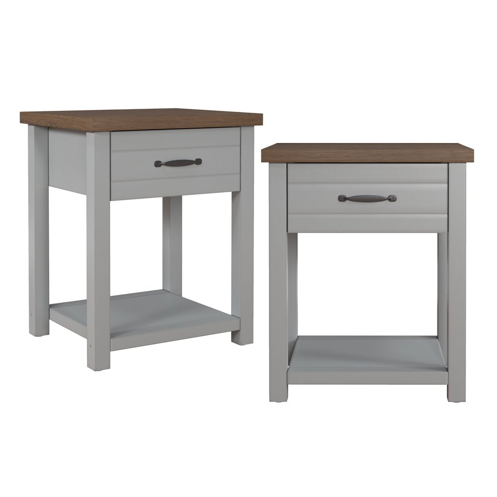 Hillsdale Lancaster Farmhouse Oak Top 1 Drawer Nightstand, Set of 2, Gray