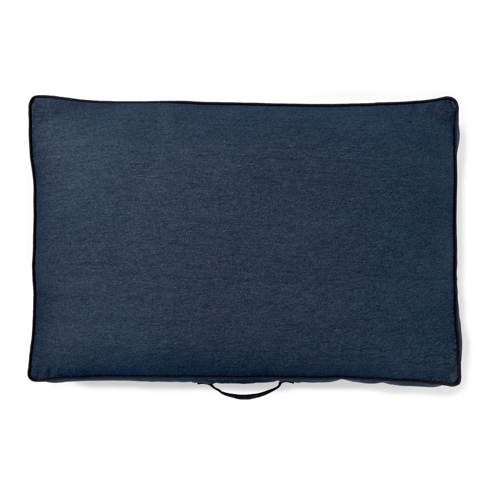 Gap Small Denim Logo Flat Dog Bed, Organic Cotton Cover with Zipper Closure, Dark Blue