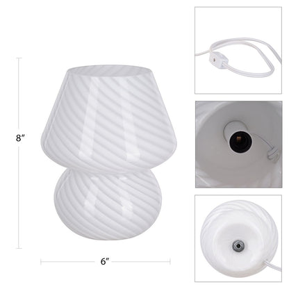 8" Glass Mushroom Lamp, White Stripe, Glossy Finish