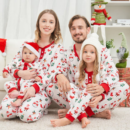 Baozhu Family Matching Sets Christmas Pajamas Dad Mom Kids Baby Xmas Snowman and Santa Claus Print Long Sleeve Home Wear