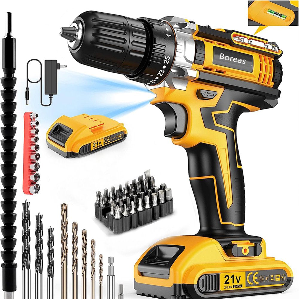 Cordless Drill 21V Drill Driver 3/8'' Electric Power Drill Set for Home Improvement & DIY Projects- Variable Speed Trigger, 2000mAh Lithium-Ion Battery