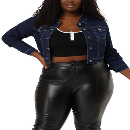  Women's Plus Size Jean Button Outfits Fashion Cropped Denim Jackets