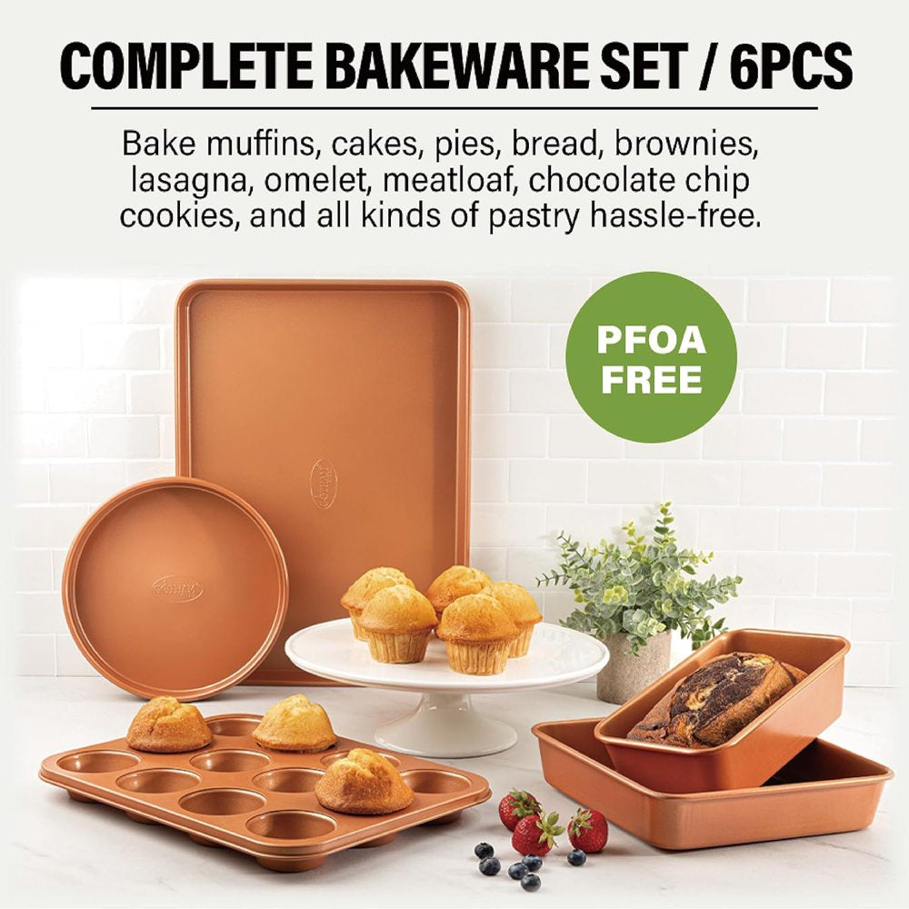 Gotham Steel Nonstick Bakeware Set Stackable Bakeware 6 Pcs Set PFOA Free