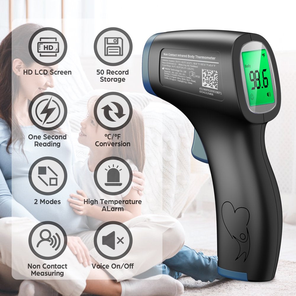 LPOW Infrared Digital Forehead Thermometer, 1s Reading, 3 Colors Backlight, 50 Memories Recall, All Ages