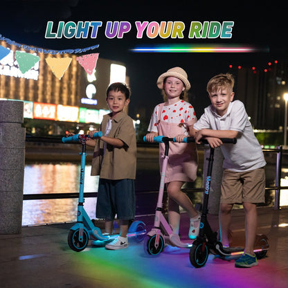 RCB Electric Scooter, for Kids Ages 6+, 3 Speeds and Height Adjustable,Vibrant Lights,Black