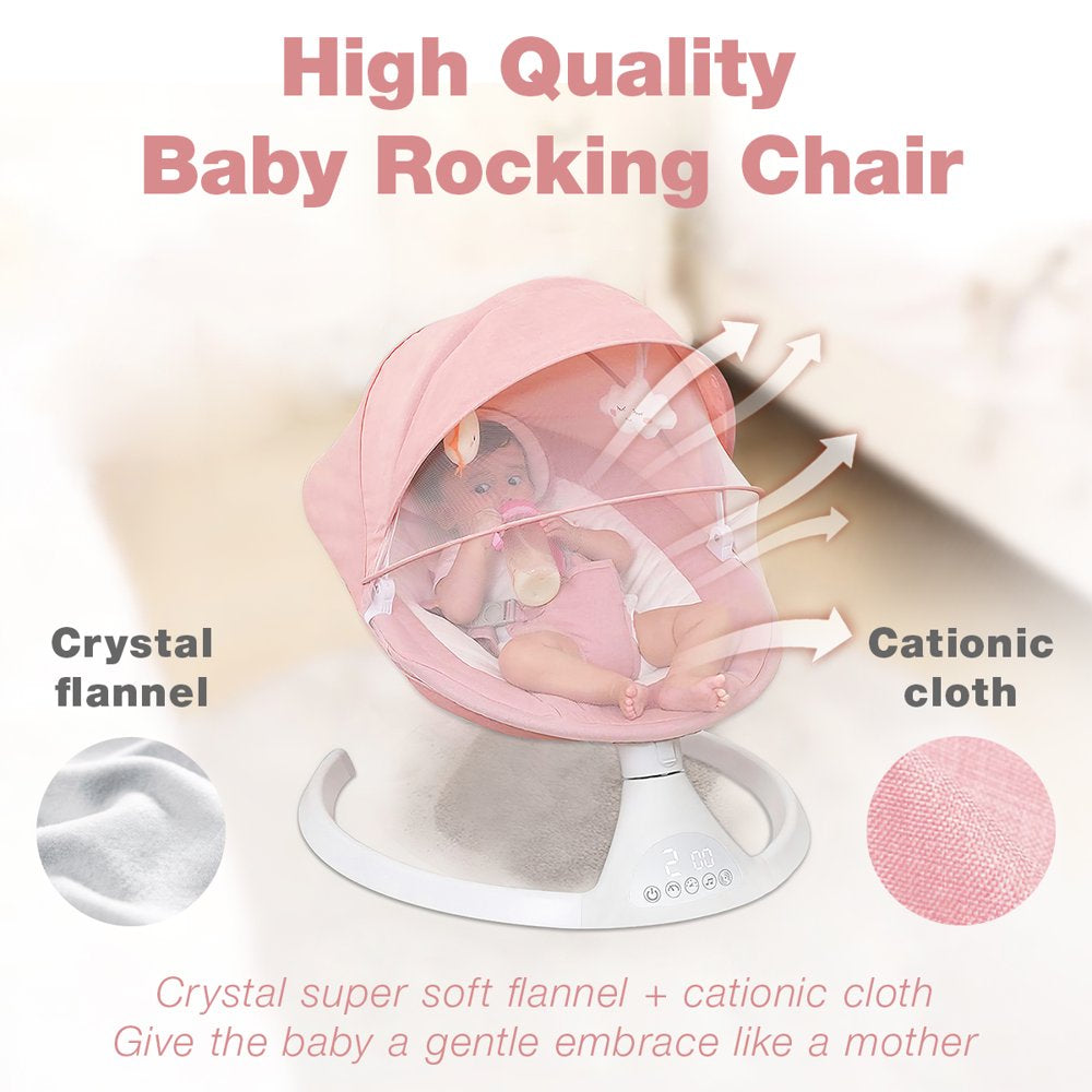 Baby Swing for Infants, Yadala Bluetooth Rocker, Newborn Electric Auto Swing with 5 Gears & Time Set & Music, Pink