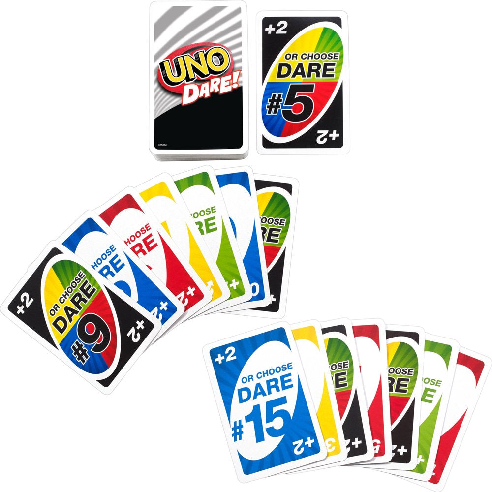 UNO Dare Card Game for Family Night Featuring Challenging and Silly Dares From 3 Categories