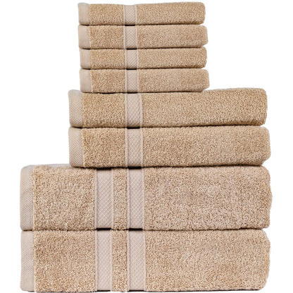 Living Fashions 8 Pack Towel Set - 2 Bathroom Towels, 2 Hand Towels, 4 Wash Cloths Bathroom Set - Plush & Absorbent 100% Ring Spun Cotton Bath Sets - Bath Towels, Hand Towels, Washcloths Bathroom Sets