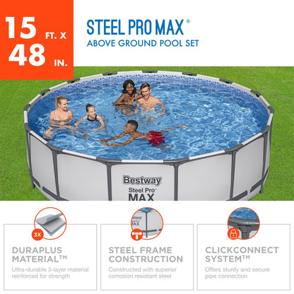 Bestway Steel Pro MAX 15' x 48" Round Above Ground Swimming Pool Set