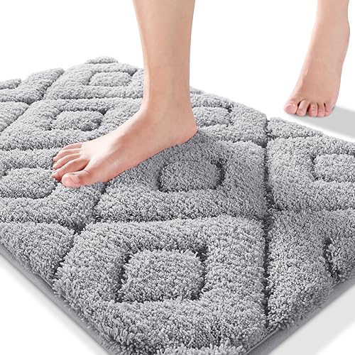 Yimobra Bathroom Rugs Mat, Extra Soft Fluffy and Absorbent Microfiber Bath Rugs, Non Slip Plush Shaggy Shower Rug, Machine Washable Mats for Bathroom Floor, Bathtub and Laundry, 24"x17", Grey