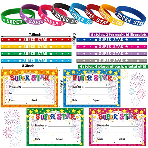 Junkin 32 Pcs Marquee You're a Star Award Certificate Star Student Wristbands Birthday Star Student Certificates Awards School Recognition Certificates for Students Kids Classroom (Star Style)