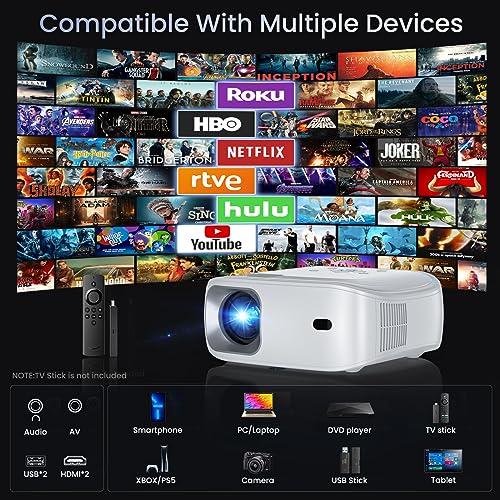 4K Support Projector with Wifi and Bluetooth, HONPOW Portable Mini Projectors for Outdoor Movies Use, Compatible with TV Stick, Laptop, Smartphone, Xbox, PS5