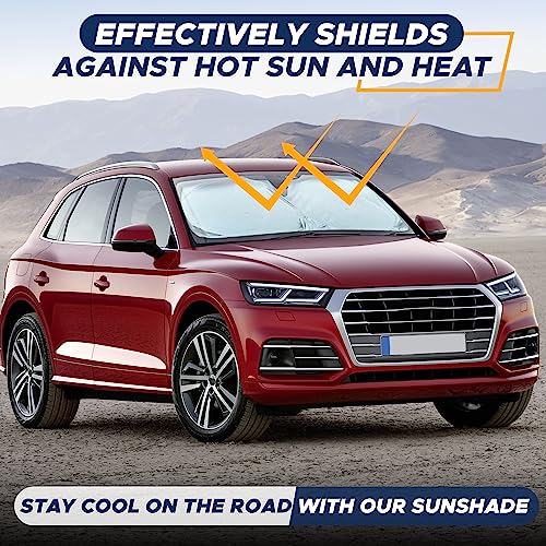 EcoNour Car Windshield Sun Shade, Reflector Sunshade Offers Ultimate Protection for Car Interior, Cool Car Reflective Sun Blocker Fits Small Sedans, Mini SUVs, & Hatchbacks, Medium (64 in x32 in)