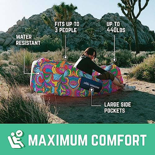 Chillbo Shwaggins Inflatable Couch – Cool Inflatable Lounger. Upgrade Your Camping Accessories. Easy Setup Inflatable Chair is Perfect for Beach Gear, Camping Fun and Festival Accessories.