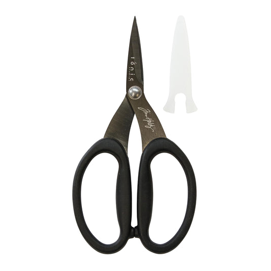 Tim Holtz Small Titanium Scissors - 7 Inch Mini Snips with Micro Serrated Blade - Non Stick Craft Tool for Cutting Paper, Fabric, and Sewing - Black Comfort Grip Handles