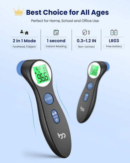 Thermometer for Adults, FSA Eligible, High Accuracy, No-Touch Digital Thermometer with Fever Alarm and Memory Function, Ideal for Babies, Kids, Home and Office Use