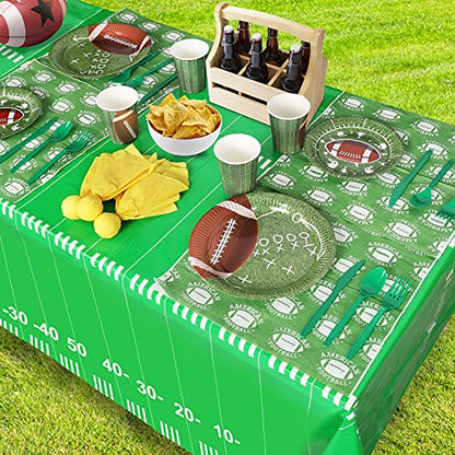 Football Party Supplies and Decorations Set-Serves 24 Include Tablecloth,Plates, Flatware, Cups and Penalty Flag Paper Napkins,Hanging Swirl,Banner,Balloons for Super Bowl Party