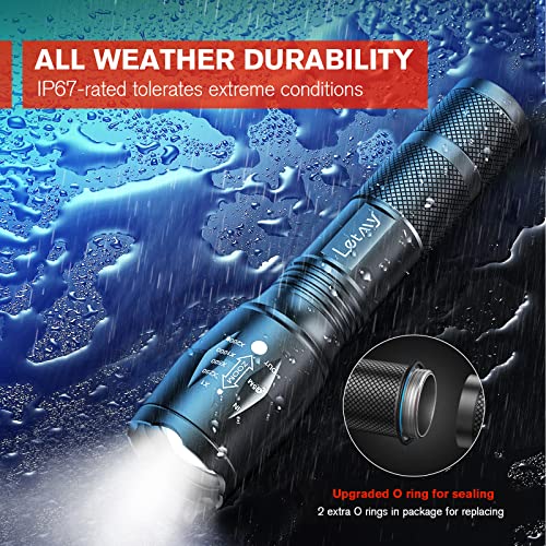 LETMY LED Tactical Flashlight S1000 PRO - 2 Pack Bright Military Grade Flashlights High Lumens - Portable Handheld Flash Lights with 5 Modes, Zoomable, Waterproof for Camping Outdoor Emergency