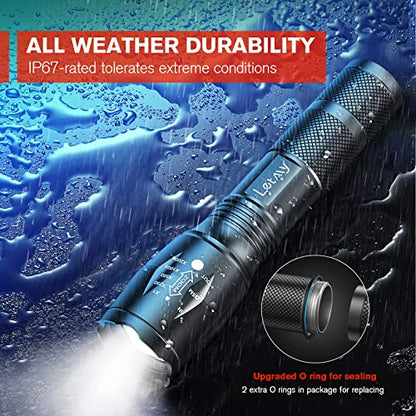 LETMY LED Tactical Flashlight S1000 PRO - 2 Pack Bright Military Grade Flashlights High Lumens - Portable Handheld Flash Lights with 5 Modes, Zoomable, Waterproof for Camping Outdoor Emergency