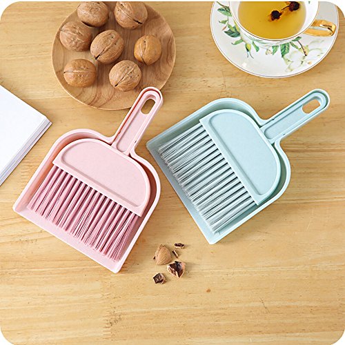 Mini Broom and Dustpan Set, Plastic Silicone Hand Broom for Home & Kitchen, Small Broom, Household Cleaning Supplies, Apartment Home Dorm Room Essentials, Bedroom Decor, Cute Stuff (Blue)