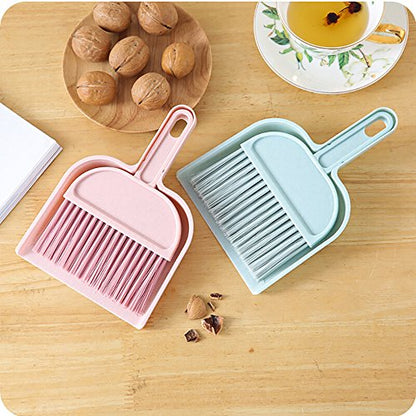 Mini Broom and Dustpan Set, Plastic Silicone Hand Broom for Home & Kitchen, Small Broom, Household Cleaning Supplies, Apartment Home Dorm Room Essentials, Bedroom Decor, Cute Stuff (Blue)
