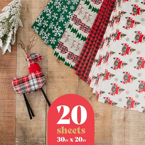 Christmas Wrapping Paper Sheets- 20 Precut Sheets Christmas Gift Wrap Paper- Christmas Paper Wrapping Sheets (30"x20")- 4 Unique Patterns of Holiday Wrapping Paper, 20 Sheets (20 Joyous Christmas Wrapping Sheets)