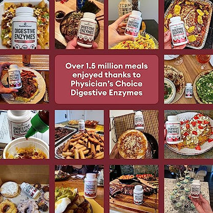 Physician's CHOICE Digestive Enzymes - Powerful Enzymes - Organic Prebiotics & Probiotics for Digestive Health & Gut Health - for Meal Time Discomfort Relief - Dual Action Approach W/Bromelain - 60 CT