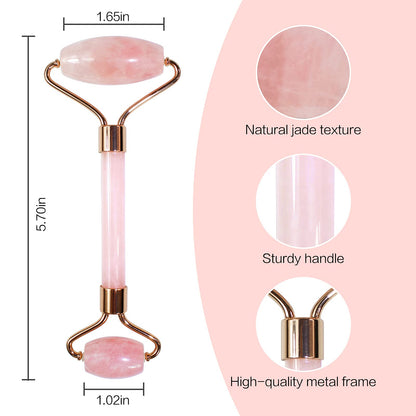 huefull Face Massager Rose Quartz Face Roller & Gua Sha Facial Tool Set, Lymphatic Drainage Massage Tool for Muscle Tension Relief FreshRoll