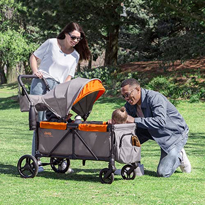 Jeep Sport All-Terrain Stroller Wagon by Delta Children - Includes Canopy, Parent Organizer, Adjustable Handlebar, Snack Tray & Cup Holders, Grey/Bonfire