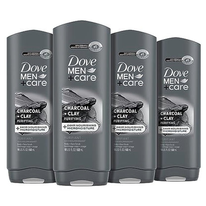 Dove Men+Care Elements Body Wash Charcoal + Clay 4 Count For Men's Skin Care Effectively Washes Away Bacteria While Nourishing Your Skin, 18 oz