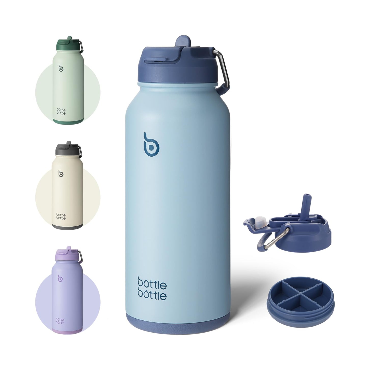 BOTTLE BOTTLE 32oz Insulated Water Bottle Stainless Steel Sport Water Bottle with Straw Dual-use Lid Design for Gym with Pill Box (blue)