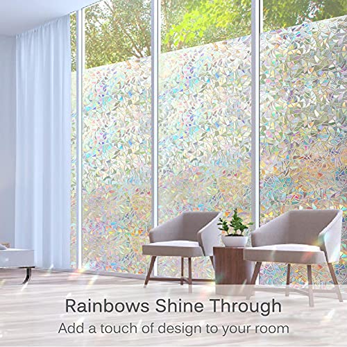 Volcanics Window Privacy Film Static Clings Vinyl 3D Decals, Stickers Rainbow Film for Glass Door Heat Control Anti UV 17.5 x 78.7 Inches