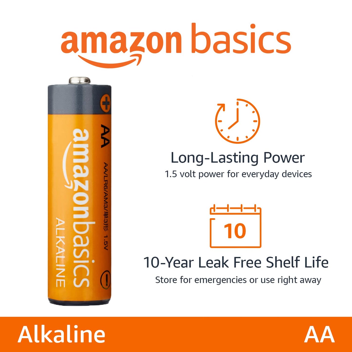 Amazon Basics AA High-Performance Alkaline Batteries, 500 Count (5 Packs of 100)