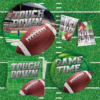 Football Party Supplies Kit Serve 25, Includes Disposable Dinner Plates, Dessert Plates, Napkins, Cups,and Football Tablecloth, Perfect for Football Birthday Party Tailgate Party Decorations