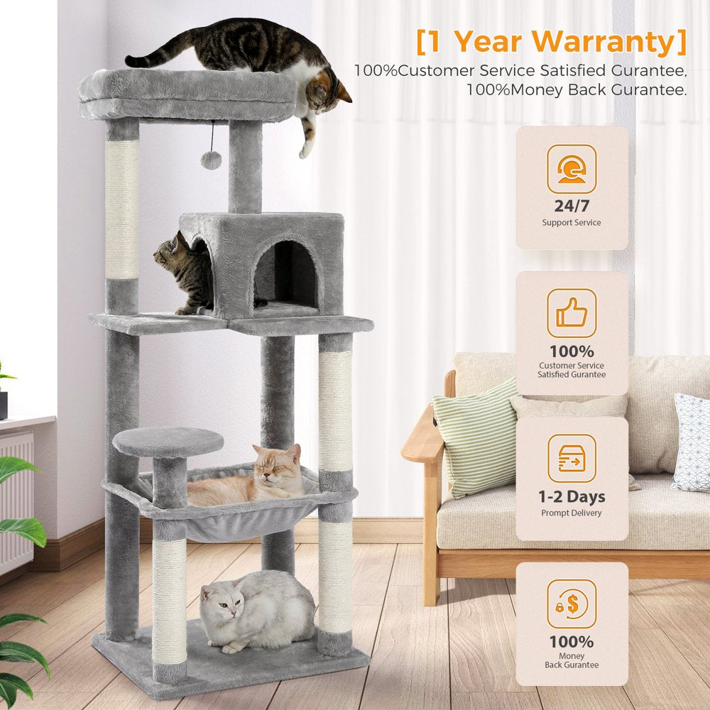 Pawz Road Cat Tree for Large Cats 56"Tall Cat Tower Condo with Scratching Post for Indoor Cats,Gray