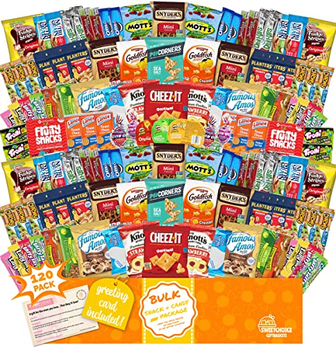 Snack Box Care Package (120 Count) Variety Snacks Gift Box - College Students,Back to school Military, Work or Home - Chips Cookies & Candy! Sweet Choice