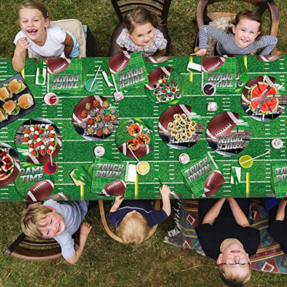 Football Party Supplies Kit Serve 25, Includes Disposable Dinner Plates, Dessert Plates, Napkins, Cups,and Football Tablecloth, Perfect for Football Birthday Party Tailgate Party Decorations