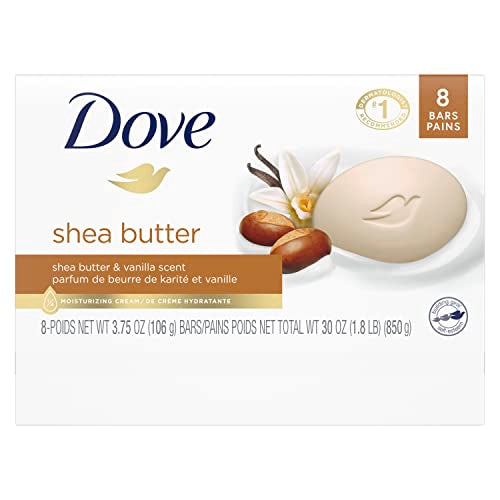 Dove Beauty Bar Skin Cleanser for Gentle Soft Skin Care Shea Butter More Moisturizing Than Bar Soap 3.75 oz 8 Bars