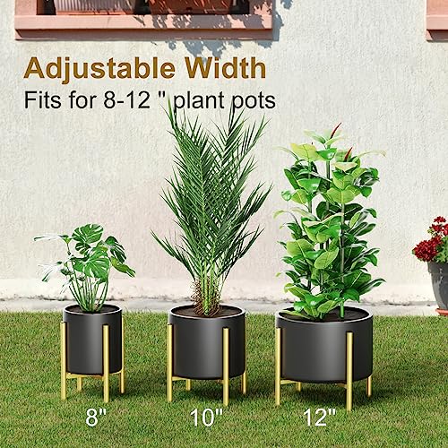 Metal Plant Stands for Indoor Plants Adjustable for 8 9 10 11 12 inches Planter Mid Century Stable Stylish Corner Plant Stand for Outdoor, Gold 1Pack, Pot not Included