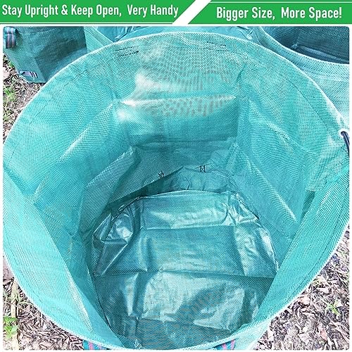 Professional 3-Pack 63 Gallons Lawn Garden Bags (D31, H19 inches) Reusable Yard Waste Bags with Gardening Gloves - Standable Leaf Bags,Yard Trash Containers,Plants Grass Clippings Bags with 4 Handles