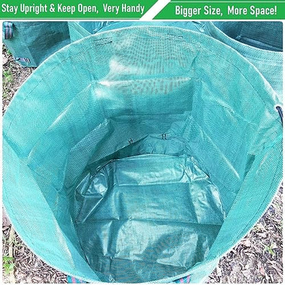 Professional 3-Pack 63 Gallons Lawn Garden Bags (D31, H19 inches) Reusable Yard Waste Debris Bags with Gardening Gloves - Standable Leaf Bags,Yard Trash Containers,Grass Clippings Bags with 4 Handles