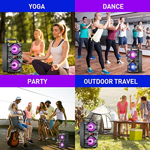 60W Bluetooth Speaker Portable Wireless Speakers with Double Subwoofer Heavy Bass, FM Radio, Microphone, Lights, Remote, EQ, Loud Stereo Sound System Speaker for Home Outdoor Party Camping Gifts(1MIC)