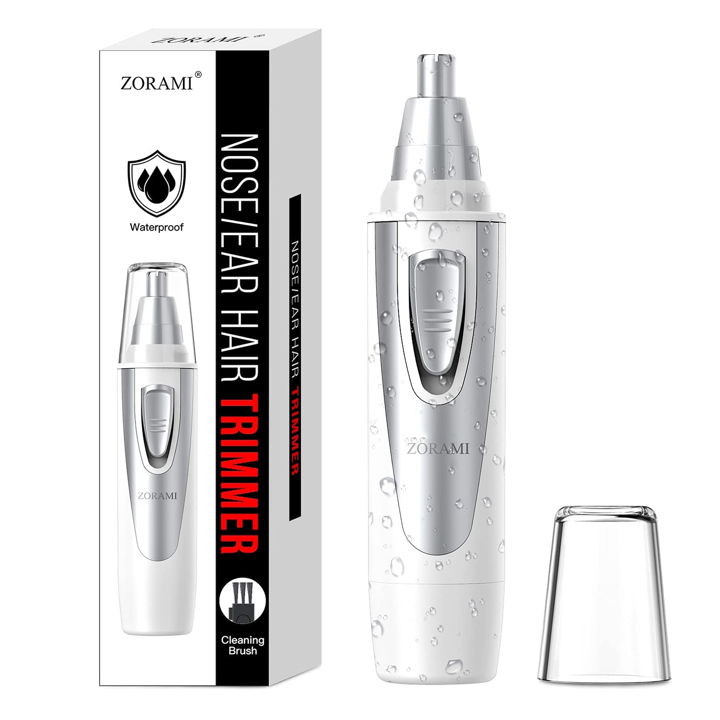 Ear and Nose Hair Trimmer Clipper - 2023 Professional Painless Eyebrow & Facial Hair Trimmer for Men Women, Battery-Operated Trimmer with IPX7 Waterproof, Dual Edge Blades for Easy Cleansing White