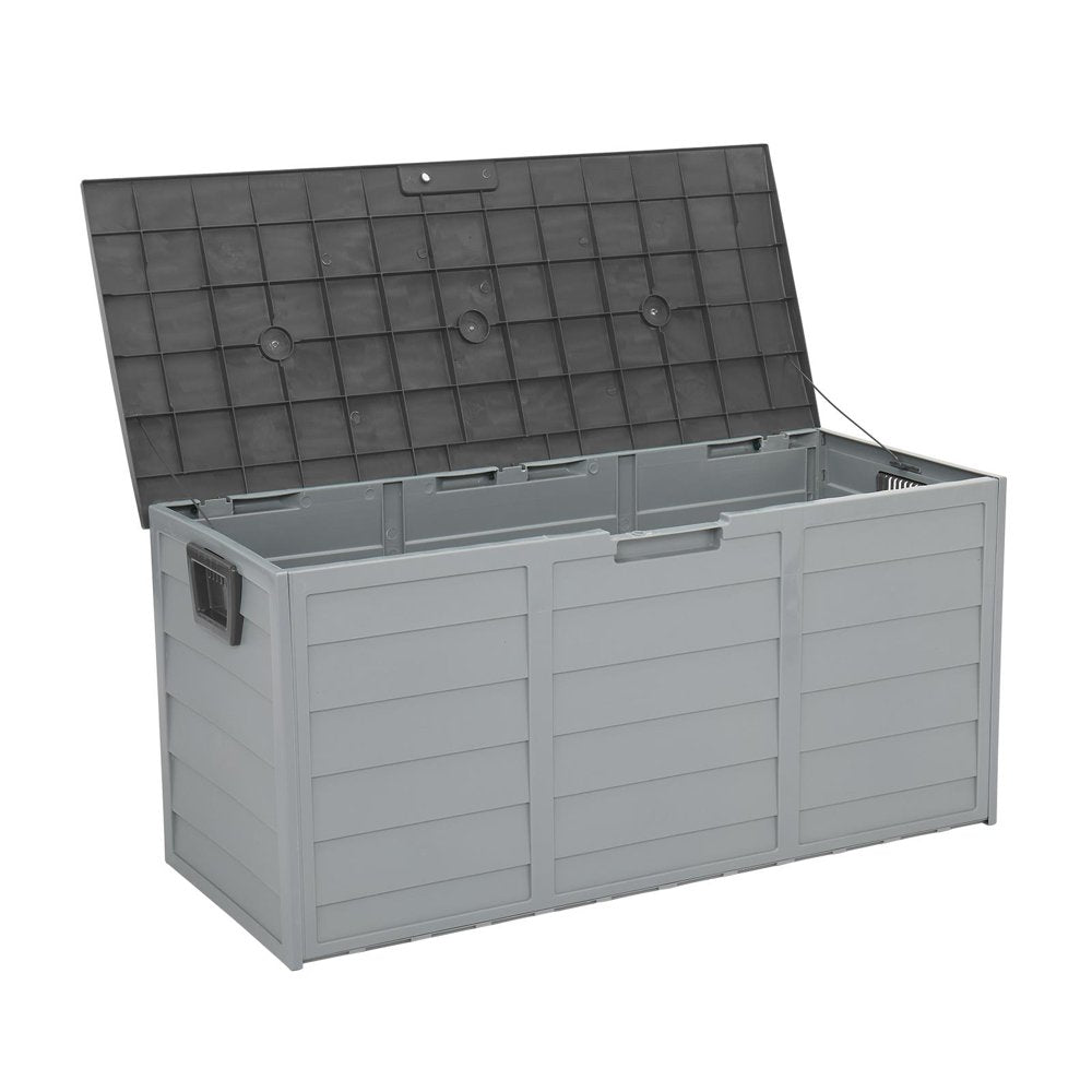 Ktaxon 75gal Outdoor Garden Plastic Storage Deck Box Chest Tools Black Grey